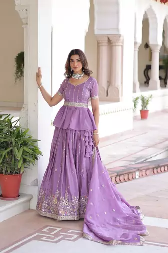 purple zari sequins embroidered lehenga choli with dupatta