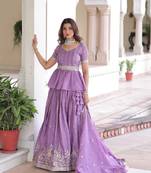 purple zari sequins embroidered lehenga choli with dupatta