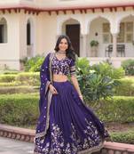 purple sequins vichitra silk lehenga with unstitched blouse & dupatta