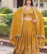mustard sequins vichitra silk lehenga with unstitched blouse & dupatta