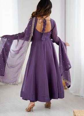 Lavender crunchy silk with embroidered zari dori work anarkali set 2