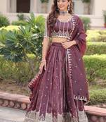 burgundy wine embroidered lehenga choli with dupatta