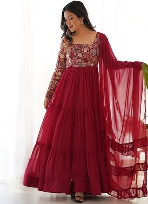  maroon embroidered anarkali kurta with dupatta 1