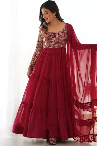  maroon embroidered anarkali kurta with dupatta