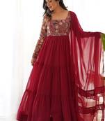  maroon embroidered anarkali kurta with dupatta