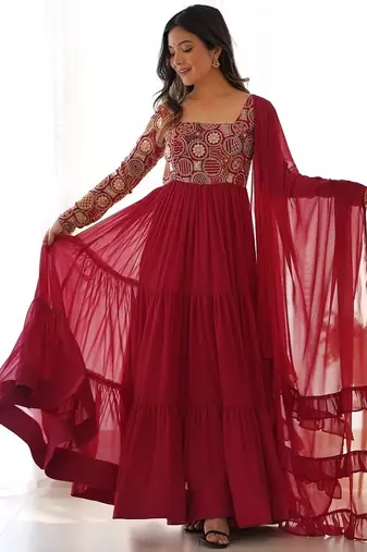  maroon embroidered anarkali kurta with dupatta