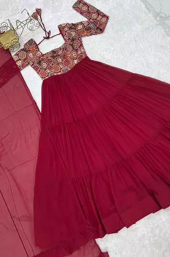  maroon embroidered anarkali kurta with dupatta