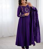  purple embroidered beads work anarkali kurta with dupatta