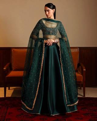 green malai satin lehenga choli with dupatta 1