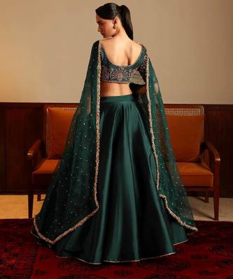 green malai satin lehenga choli with dupatta 2