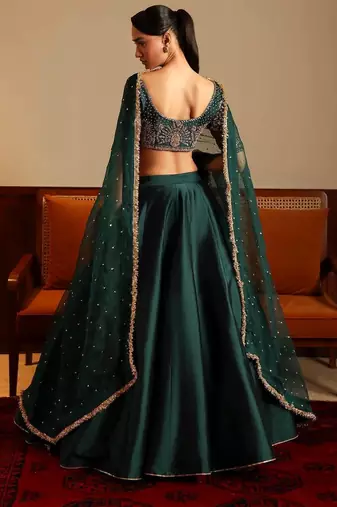green malai satin lehenga choli with dupatta