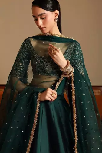 green malai satin lehenga choli with dupatta