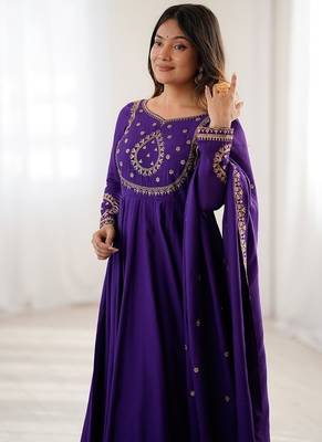  purple embroidered beads work anarkali kurta with dupatta 4