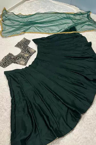 green malai satin lehenga choli with dupatta