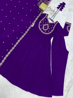  purple embroidered beads work anarkali kurta with dupatta 5