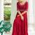 Red designer faux blooming embroidered gown with bead work