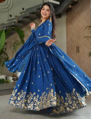 Blue chinnon sequence embroidered gown 3