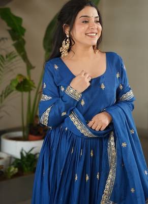 Blue chinnon sequence embroidered gown 4