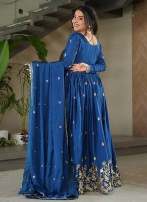 Blue chinnon sequence embroidered gown 5