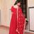 Red faux blooming embroidered gown set with designer dupatta