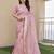 Light pink soft tissue linen silk saree with all-over zari linings & rich zari pallu