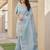 Firozi soft tissue linen silk saree with all-over zari linings & rich zari pallu