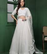 White Monotone Beadwork Lehenga Set