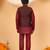 Boys maroon cotton blend kurta pyjama set with jacquard geometric floral waistcoat