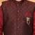 Boys maroon cotton blend kurta pyjama set with jacquard geometric floral waistcoat