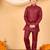 Boys maroon cotton blend kurta pyjama set with jacquard geometric floral waistcoat