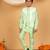 Boys light green cotton silk kurta pyjama set with jacquard elongated pattern waistcoat
