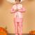 Boys pink cotton silk kurta pyjama set with jacquard elongated pattern waistcoat