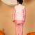 Boys pink cotton silk kurta pyjama set with jacquard elongated pattern waistcoat