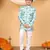 Boys mint green rayon zari embroidered botanical print kurta & pyjama set