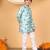 Boys mint green rayon zari embroidered botanical print kurta & pyjama set