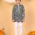 Boys charcoal grey rayon floral vine embroidered sequined kurta & pyjama set