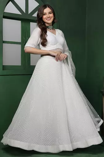 white monotone beadwork lehenga set with blouse and dupatta