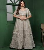 Light Fawn Heavy Embroidered Net Lehenga Set