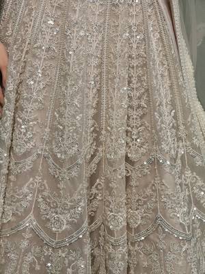 light fawn heavy embroidered net lehenga set with blouse and dupatta 5