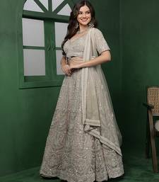 Light Fawn Net Jacket Lehenga Set With Heavy Embroidered Jacket And Dupatta