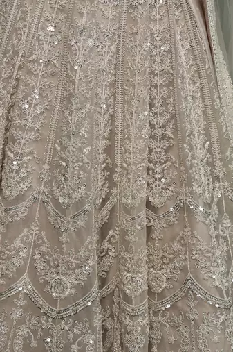 light fawn net jacket lehenga set with heavy embroidered jacket and dupatta
