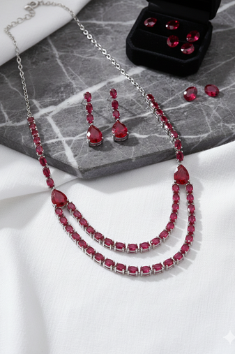 Red american diamonds necklaces