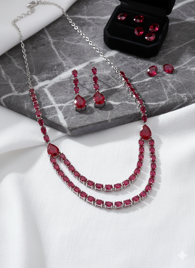 Red american diamonds necklaces