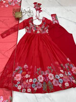Red Silk Sequin Anarkali with dupatta 5