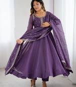 Purple Silk Sequin Anarkali with dupatta
