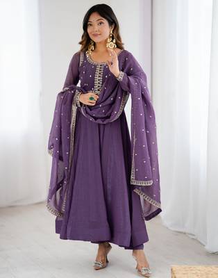Purple Silk Sequin Anarkali with dupatta 2