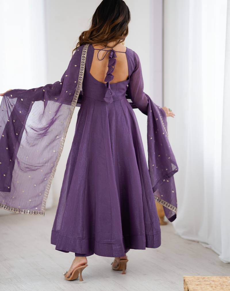Purple Silk Sequin Anarkali with dupatta