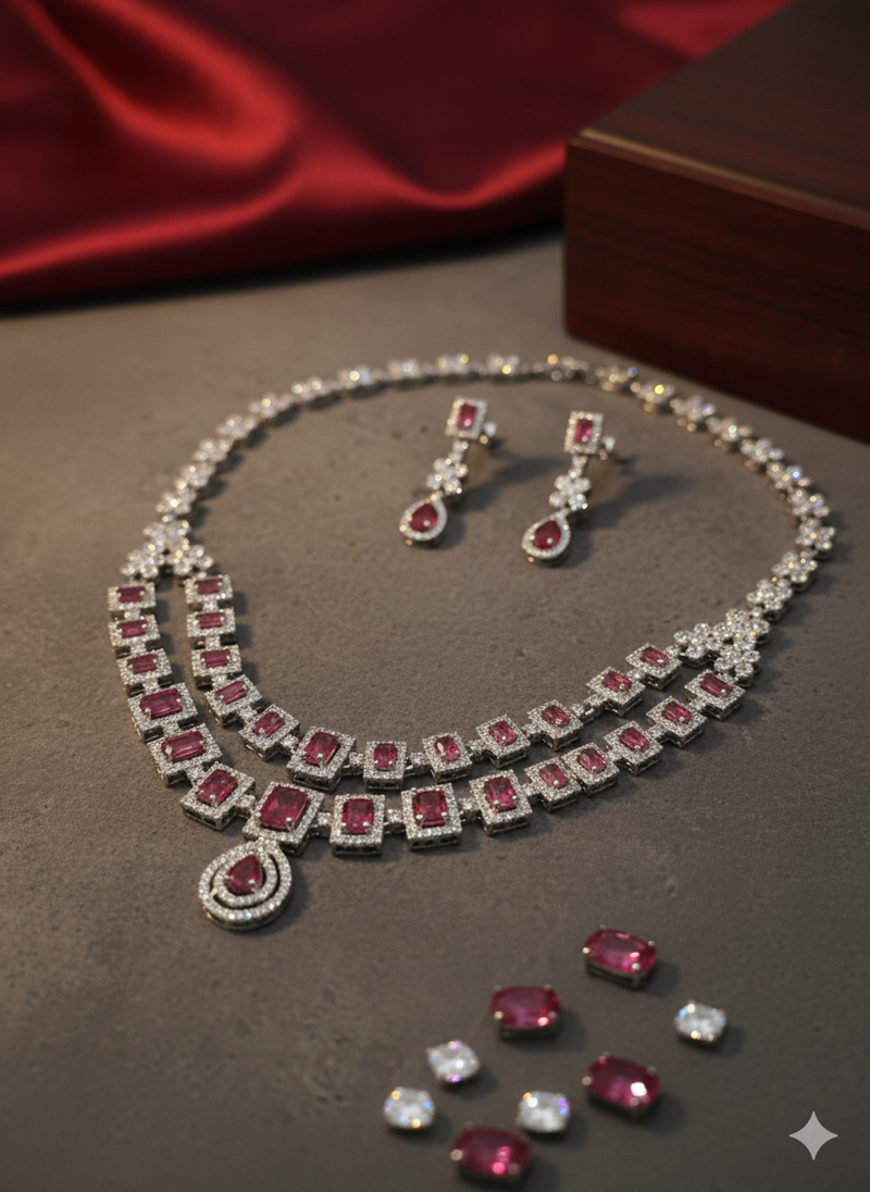 Red american diamonds necklaces