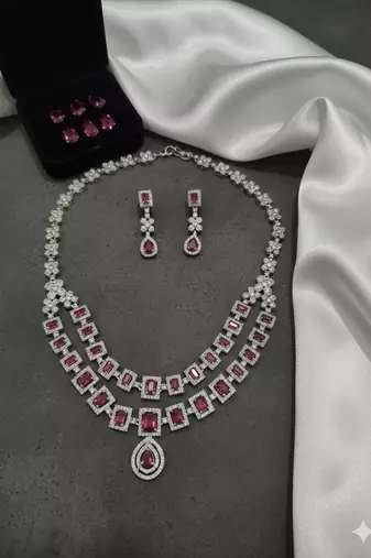 Red american diamonds necklaces