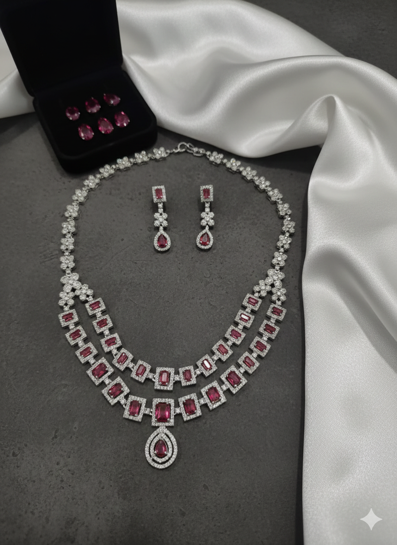 Red american diamonds necklaces